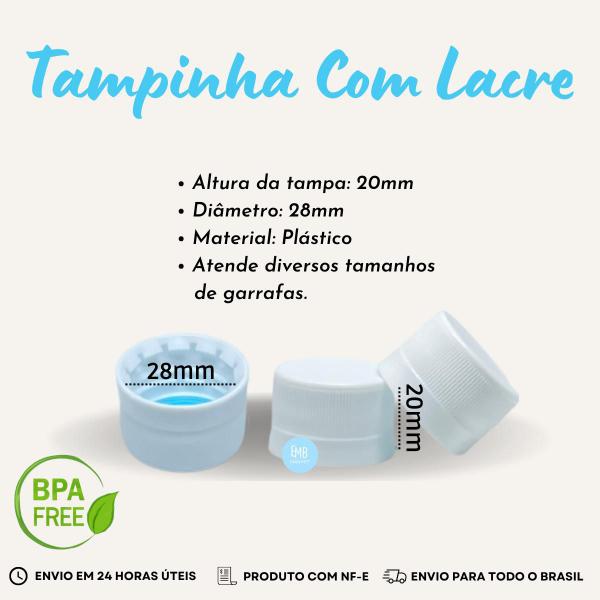 Imagem de 50 Tampas Branca Para Garrafa Plástica Com Selo e Lacre 28mm