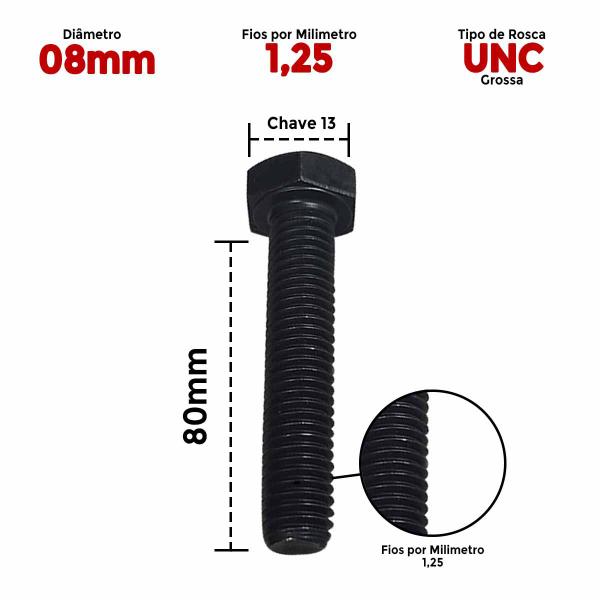 Imagem de 50 Un Parafuso Sextavado 08x80mm Aço 8.8 Rosca Grossa MA