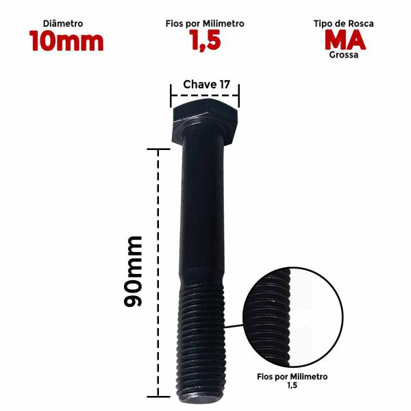 Imagem de 50 Un Parafuso Sextavado 10x90mm Aço 8.8 Rosca Parcial MA