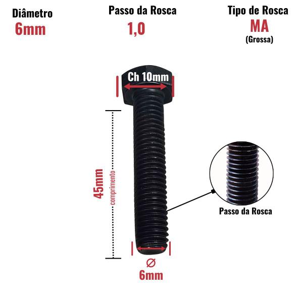 Imagem de 50 Un Parafuso Sextavado M06 x 45mm Aço 8.8 Inteira Fio 1,0