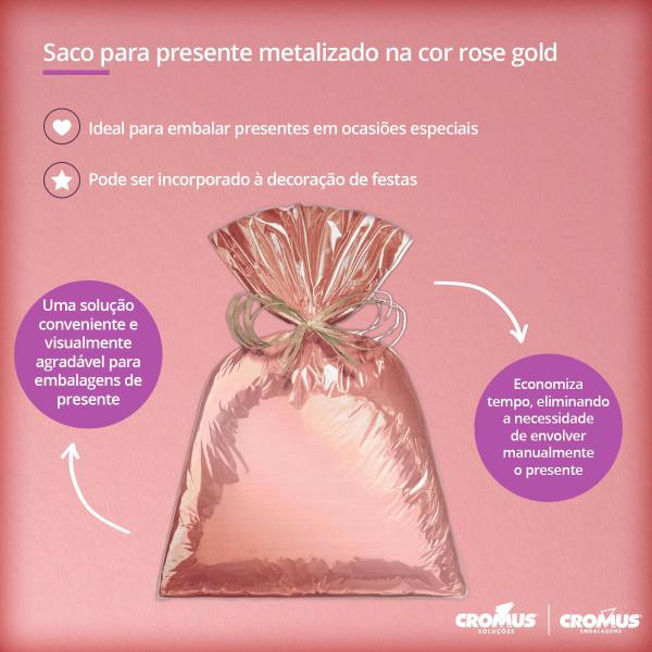Imagem de 50 Un Saco embalagem metalizado Rose Gold para presentes lojas festa 20x29 cm Cromus