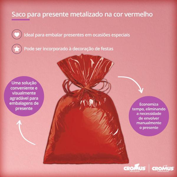 Imagem de 50 Un Saco embalagem metalizado Vermelho para presentes lojas festa 20x29 cm Cromus