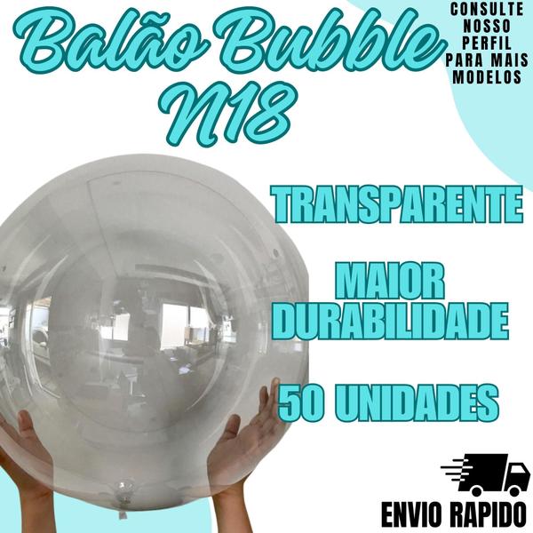 Imagem de 50 Unidades Balão Bubble Transparente Bobo 18” Polegadas Balloon Cake