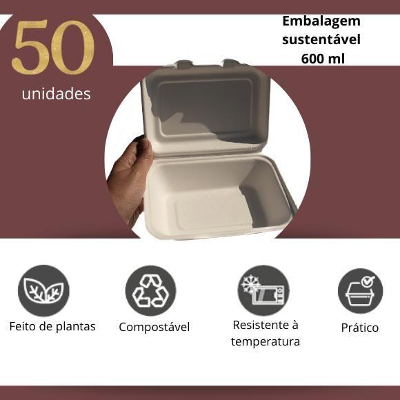 Imagem de 50 unidades Embalagem Biodegradável 600ml SEM CINTA