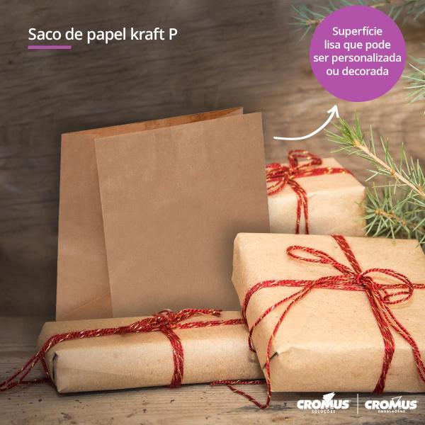 Imagem de 50 Unidades Sacos de papel Kraft para Delivery e Mercado Compras tamanho P 28x19 cm Cromus