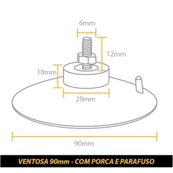 Imagem de 50 Ventosa De 90Mm 9 Cm Em Pvc Cristal Com Parafuso E Porca