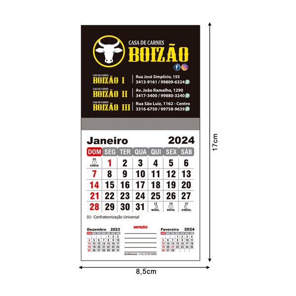 Imagem de 500 Calendários com Imã para Geladeira Personalizado 8,5x17 4 Cores