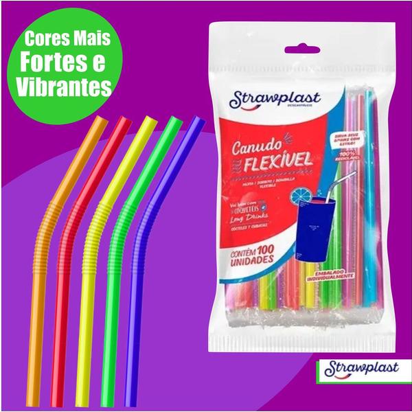 Imagem de 500 Canudo Colorido Flexível Strawplast Para Drinks