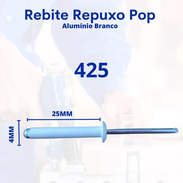 Imagem de 500 Pçs Rebite Pop Repuxo 425 - 4,0 x 25mm Alumínio Branco