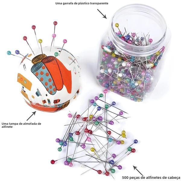 Imagem de 500 Pinos de Cabeça de Pérola para Costura - Com Revestimento de Tecido