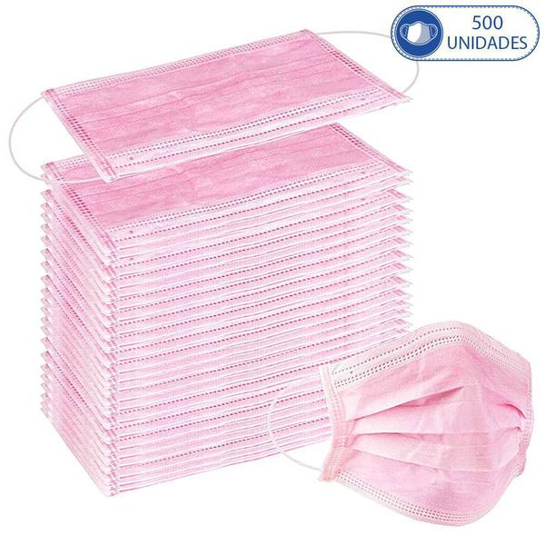 Imagem de 500 Unidades de Máscaras Cirúrgicas Descartáveis Rosa Claro Feminina