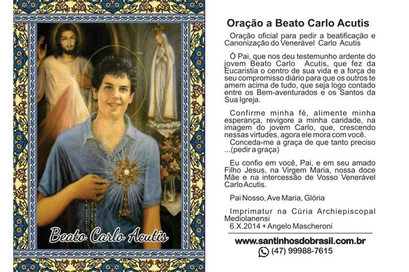5000 Santinho Beato Carlo Acutis (oração no verso) - 7x10 cm - Santinhos do Brasil Imagem de 5000 Santinho Beato Carlo Acutis (oração no verso) - 7x10 cm
