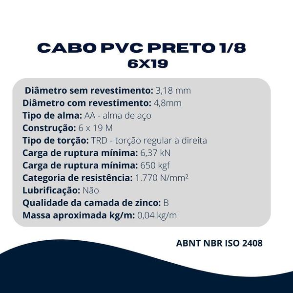 Imagem de 50M Cabo De Aço 1/8 Para Academia Pvc Com Alma De Aço