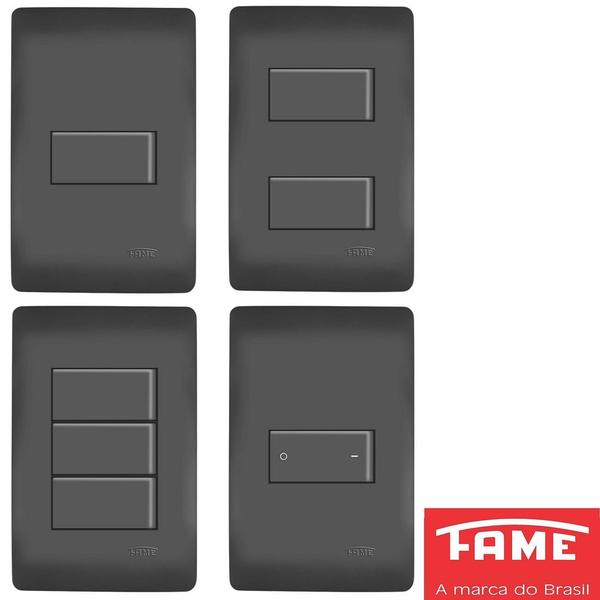 Imagem de 50un Interruptor Paralelo Three Way 10A e Tomada 2P+T 20A Com Placa Habitat Black FAME