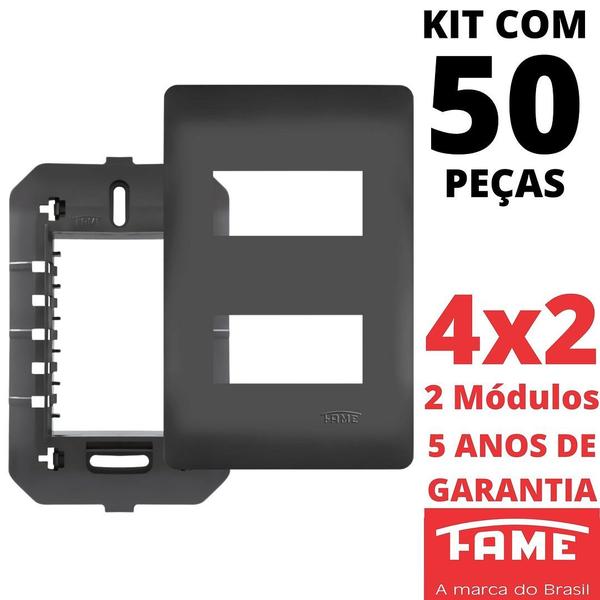 Imagem de 50un Placa 4X2 02 Módulos Com Suporte Habitat Black FAME