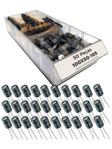 Imagem de 50x Capacitor Eletrolítico 100uf x 50v 105º Kit c/50 Peças