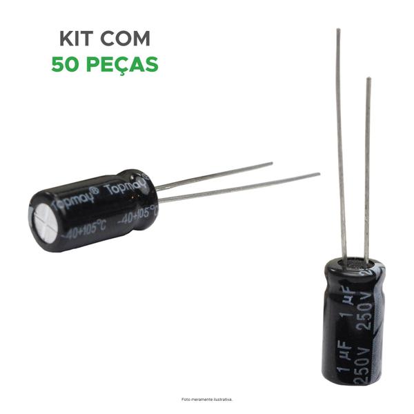 Imagem de 50x Capacitor Eletrolítico 1uf x 250v 105º - kit c/50 peças