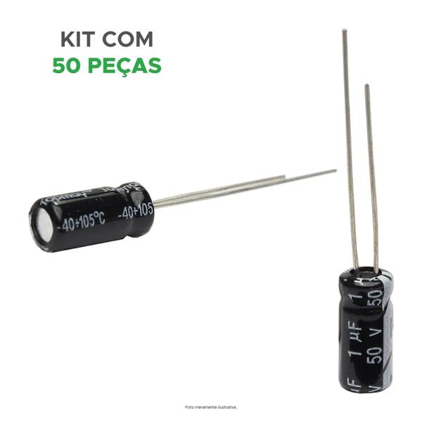 Imagem de 50x Capacitor Eletrolítico 1uf x 50v 105º - kit c/50 peças