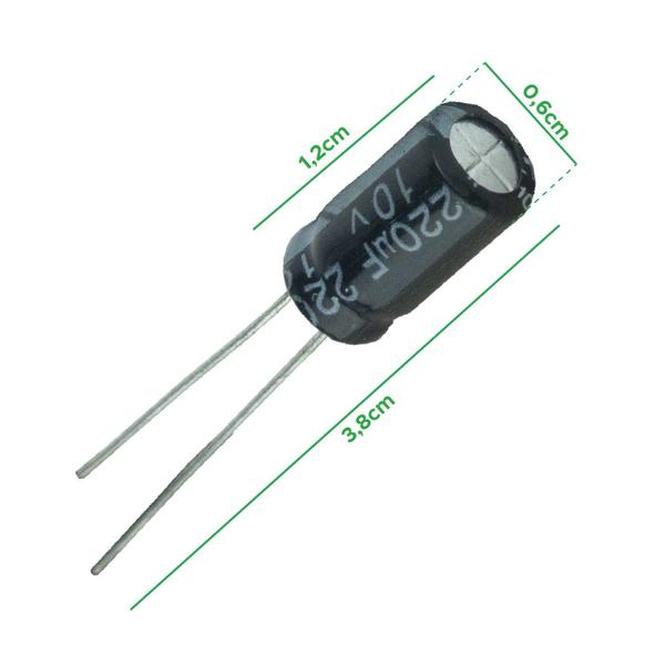 Imagem de 50x Capacitor Eletrolítico 220uf x 10v 105º Kit c/ 50 Peças