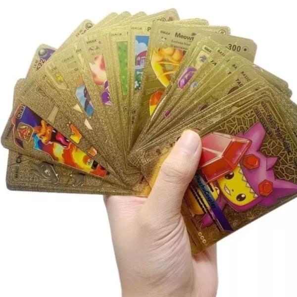 Imagem de 55 Cartas Pokemon Folha De Ouro Douradas Edição Limitada