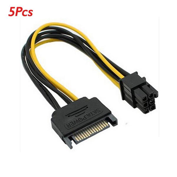 5pcs cabo de alimentação Sata 15 pinos a 6 pinos Pci Express Pci-e cabo de cabo Sata - HUOGUO Imagem de 5pcs cabo de alimentação Sata 15 pinos a 6 pinos Pci Express Pci-e cabo de cabo Sata