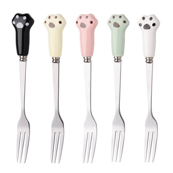 Imagem de 5pcs Inoxidável Aço Fruit Fork Creative Cute Fruit Dessert Fork Cat's Claw Cake Fork Children Eat Fruit Small Fork Garfos