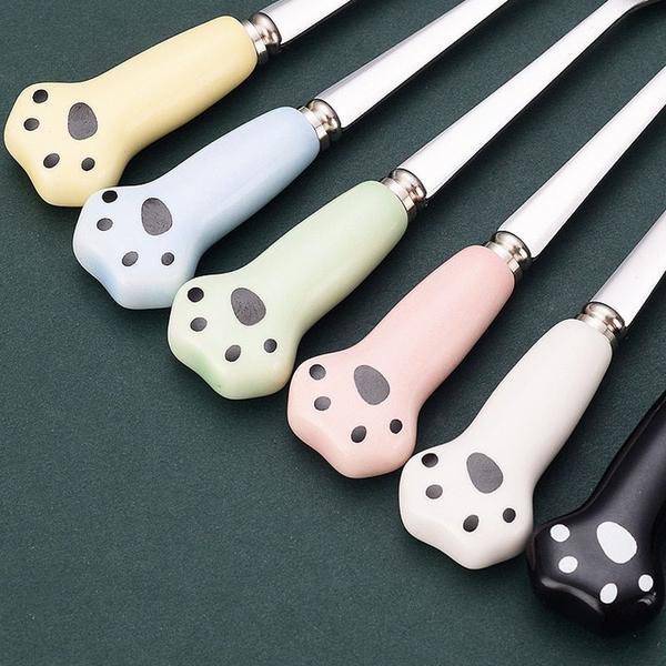 Imagem de 5pcs Inoxidável Aço Fruit Fork Creative Cute Fruit Dessert Fork Cat's Claw Cake Fork Children Eat Fruit Small Fork Garfos