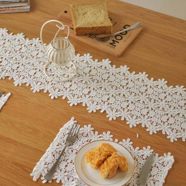 Imagem de 5pcs White Heavy Industry Lace Table Runner, Simples Europeu