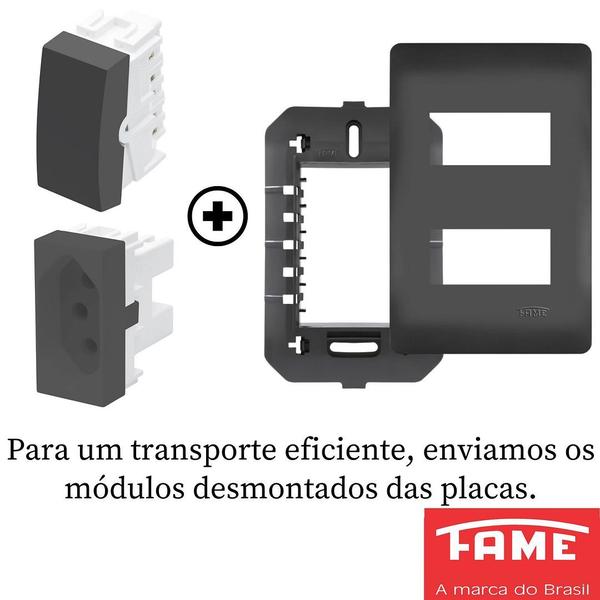 Imagem de 5un Interruptor Paralelo Three Way 10A e Tomada 2P+T 20A Com Placa Habitat Black FAME