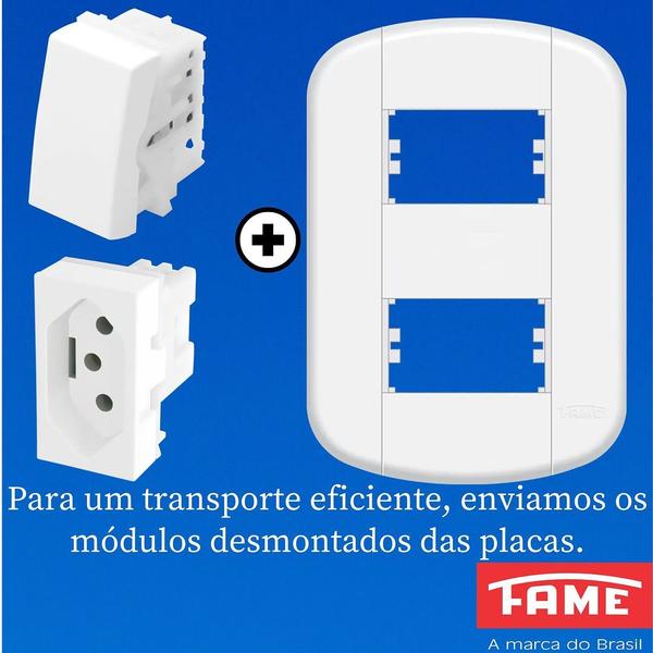 Imagem de 5un Interruptor Simples 16A e Tomada Padrão 2P+T 10A Com Placa Blanc Mais FAME