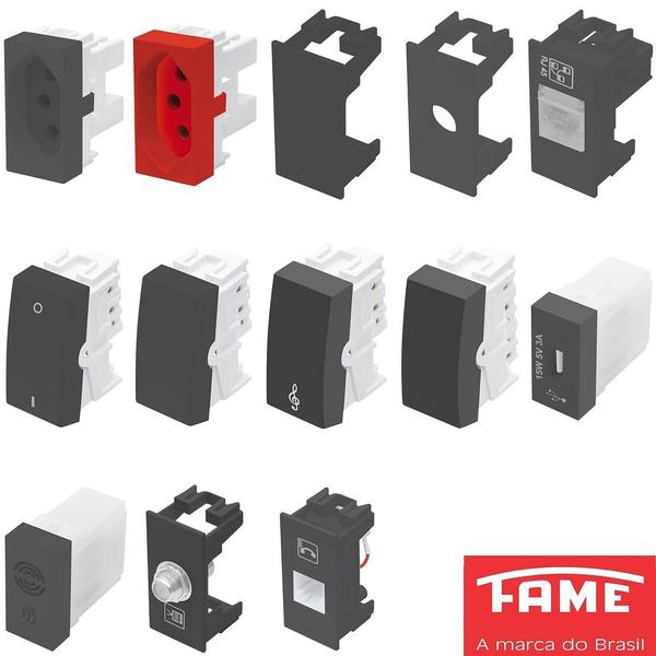 5un Módulo Interruptor Simples 10A Habitat Black FAME Imagem de 5un Módulo Interruptor Simples 10A Habitat Black FAME