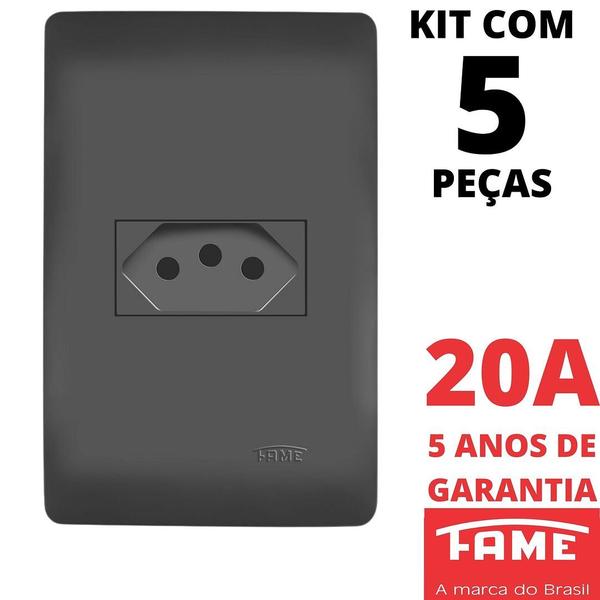 Imagem de 5un Tomada Padrão 2P+T 20A Com Placa Habitat Black FAME