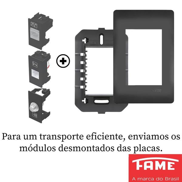 Imagem de 5un Tomada VDI RJ11 4 Vias RJ45 CAT 6E 8 Vias e Coaxial Com Placa Habitat Black FAME