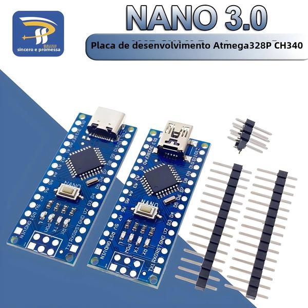 Imagem de 5V Mini Tipo-C Nano 3.0 USB V3.0 ATmega328P CH340G Placa Microcontroladora Para Módulo Arduino 16M