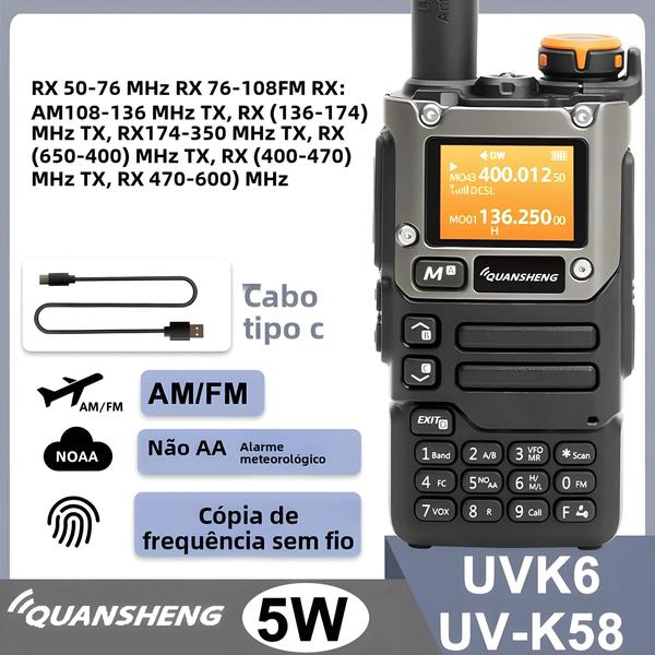 Imagem de 5W Quansheng UV-K6 Walkie Talkie Tipo C Carga UHF VHF DTMF FM Scrambler NOAA Frequência Sem Fio