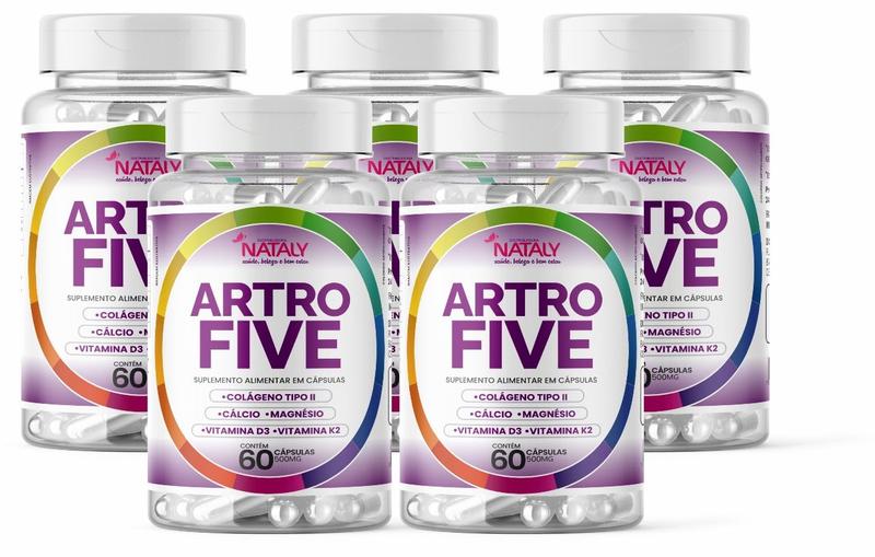 Imagem de 5x Artrofive Colágeno Tipo 2, Cálcio, Magnésio, Vitamina D3 e Vitamina K2 60 Caps de 500mg Nataly