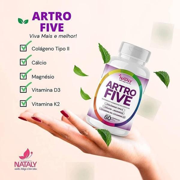 Imagem de 5x Artrofive Colágeno Tipo II, Cálcio, Magnésio, Vit D3 e k2 60 Capsulas de 500mg