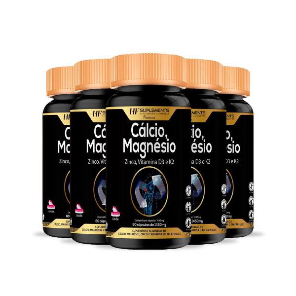 5X Calcio Magnesio Zinco Vitamina D 60Caps Hf Suplementos - HF Suplements Imagem de 5X Calcio Magnesio Zinco Vitamina D 60Caps Hf Suplementos