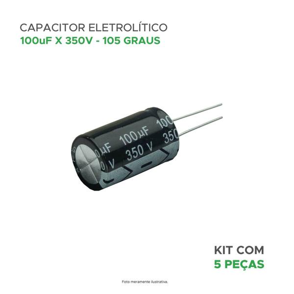 Imagem de 5x Capacitor Eletrolítico 100uf x 350v 105º Kit c/ 5 Peças