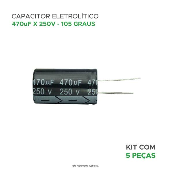 Imagem de 5x Capacitor Eletrolítico 470uf x 250v 105º Kit c/ 5 Peças