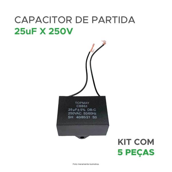 Imagem de 5x Capacitor Partida 25uf - 250v P/ Motor Portão - Quadrado