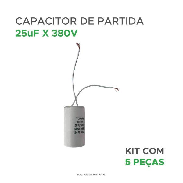 Imagem de 5x Capacitor Partida 25uf - 380v P/ Motor Portão Eletrônico