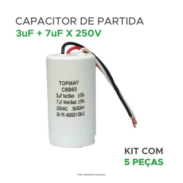 Imagem de 5x Capacitor Partida 3 Fios 3uf + 7uf - 250v