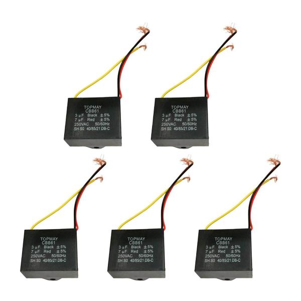 Imagem de 5x Capacitor Partida 3 Fios 3uf + 7uf - 250v - Quadrado