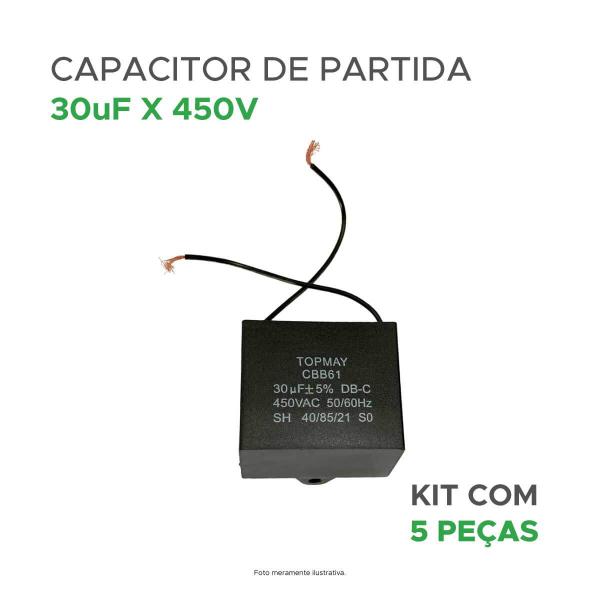 Imagem de 5x Capacitor Partida 30uf - 450v P/ Motor Portão - Quadrado