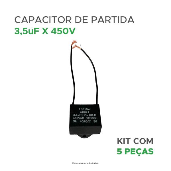 Imagem de 5x Capacitor Partida 3,5uf - 450v P/ Ventilador - Quadrado