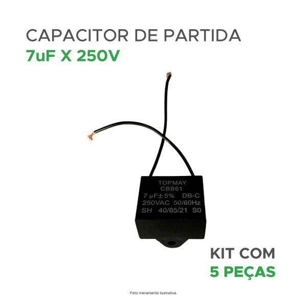 Imagem de 5x Capacitor Partida 7uf - 250v P/ Ventilador - Quadrado