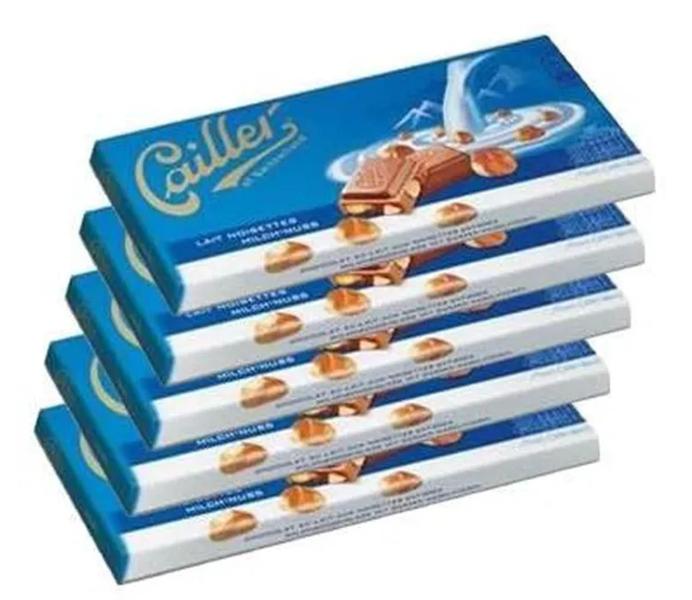 5X Chocolate Suiço Cailler Ao Leite Com Avelãs 100G Imagem de 5X Chocolate Suiço Cailler Ao Leite Com Avelãs 100G