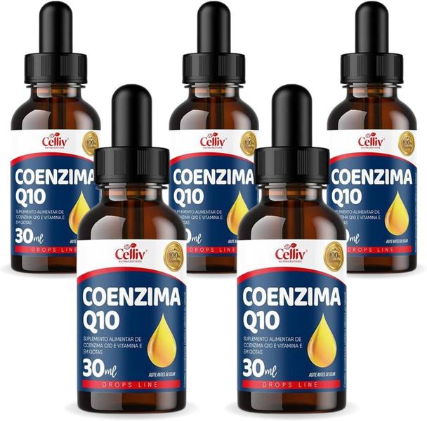 Imagem de 5x Coenzima Q10 (Ubiquinona) em Gotas Sabor Menta 30ml Celliv