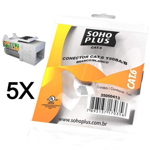5x Conector Keystone Fêmea Cat6 Rj45 SohoPlus Furukawa Imagem de 5x Conector Keystone Fêmea Cat6 Rj45 SohoPlus Furukawa